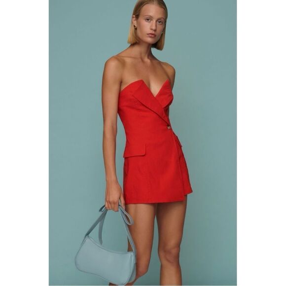 Anthropologie Pants - NEW Anthropologie Maeve Red Strapless Linen Blazer Romper Mini Dress Size 14